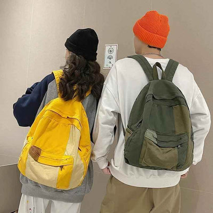 B2695 Cool Backpack - Fashion Panelled Canvas Travel Book Bags - Touchy Style