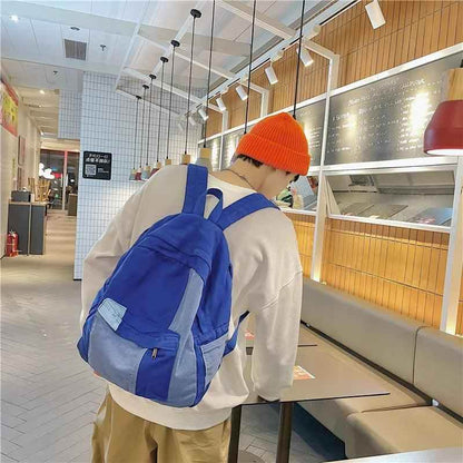 B2695 Cool Backpack - Fashion Panelled Canvas Travel Book Bags - Touchy Style