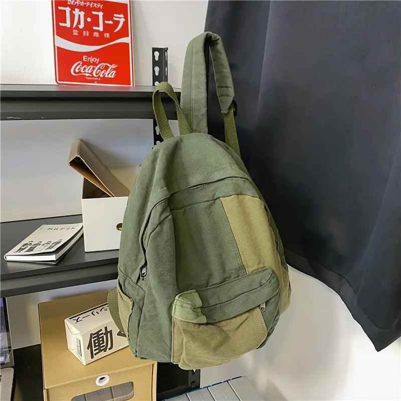 B2695 Cool Backpack - Fashion Panelled Canvas Travel Book Bags - Touchy Style