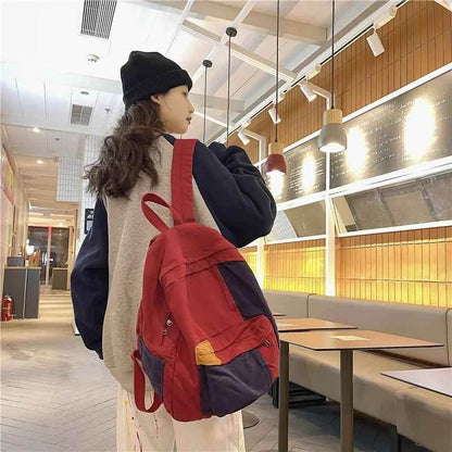 B2695 Cool Backpack - Fashion Panelled Canvas Travel Book Bags - Touchy Style