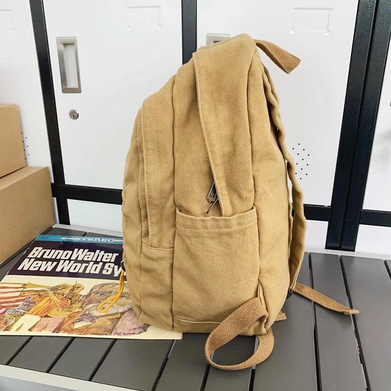 B3087 Cool Backpack - Solid Canvas School Bags - Drawstring Design - Touchy Style