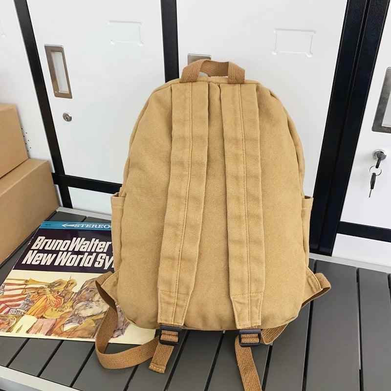 B3087 Cool Backpack - Solid Canvas School Bags - Drawstring Design - Touchy Style