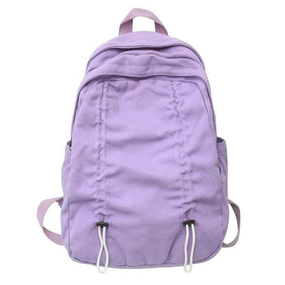 B3087 Cool Backpack - Solid Canvas School Bags - Drawstring Design - Touchy Style