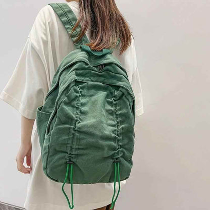 B3087 Cool Backpack - Solid Canvas School Bags - Drawstring Design - Touchy Style