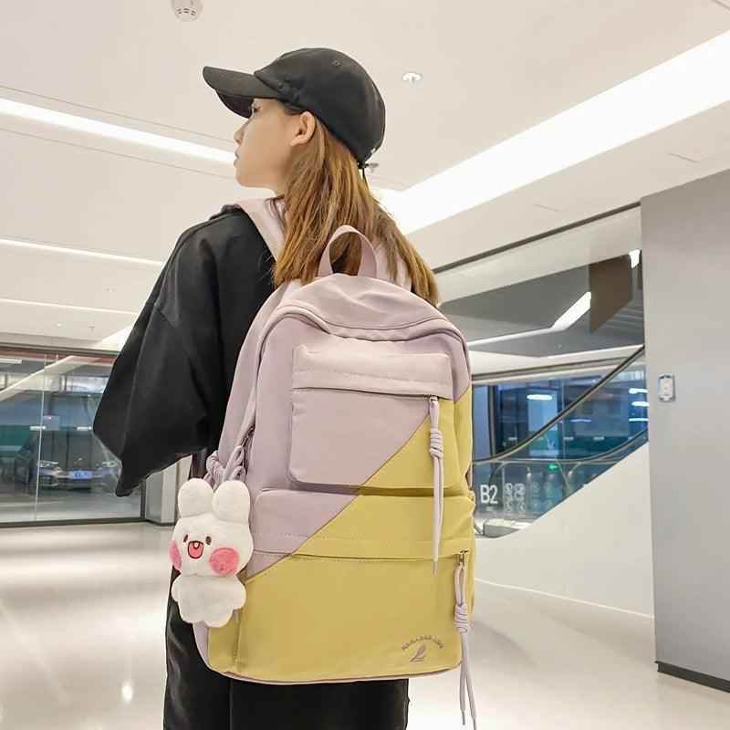 B3106 Cool Backpack - Patchwork Waterproof College Bag - Touchy Style