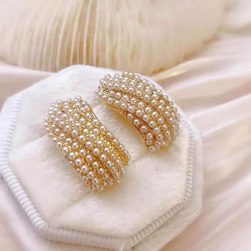 B6154 Stud Earring Charm Jewelry C Shape Metal Pearls - Touchy Style