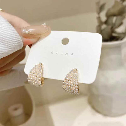B6154 Stud Earring Charm Jewelry C Shape Metal Pearls - Touchy Style