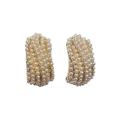 B6154 Stud Earring Charm Jewelry C Shape Metal Pearls - Touchy Style
