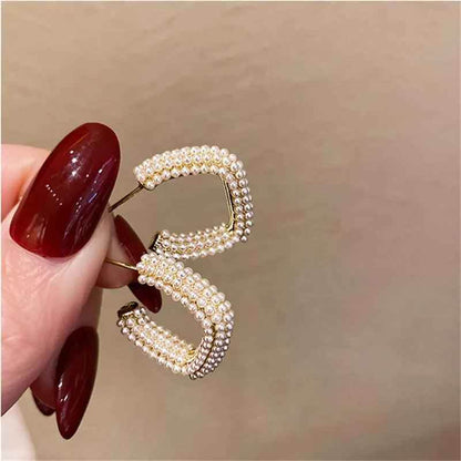 B6154 Stud Earring Charm Jewelry C Shape Metal Pearls - Touchy Style