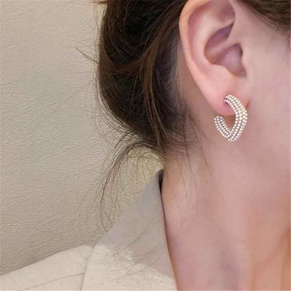 B6154 Stud Earring Charm Jewelry C Shape Metal Pearls - Touchy Style