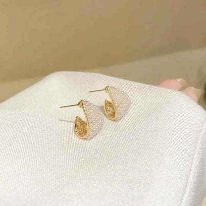 B6154 Stud Earring Charm Jewelry C Shape Metal Pearls - Touchy Style