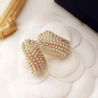 B6154 Stud Earring Charm Jewelry C Shape Metal Pearls - Touchy Style