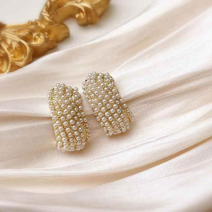 B6154 Stud Earring Charm Jewelry C Shape Metal Pearls - Touchy Style