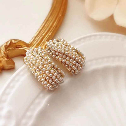 B6154 Stud Earring Charm Jewelry C Shape Metal Pearls - Touchy Style