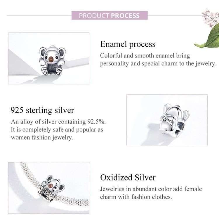 Baby Koala 925 Sterling Silver Pendant Charm Jewelry Without Chain - Touchy Style .