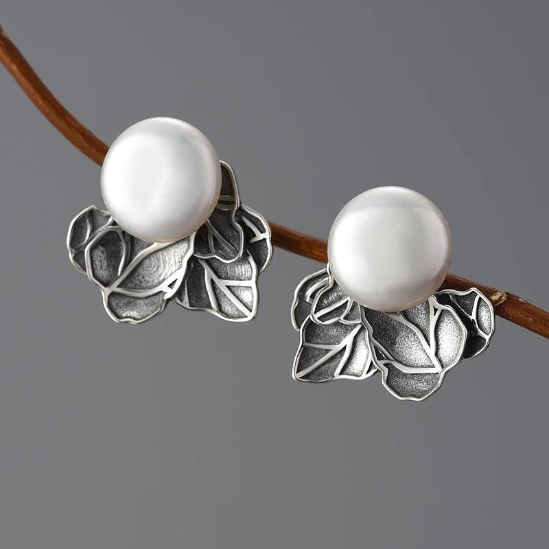 Baroque Pearl Leaves LFJA0134 Stud Earring Charm Jewelry 925 Sterling Silver - Touchy Style .