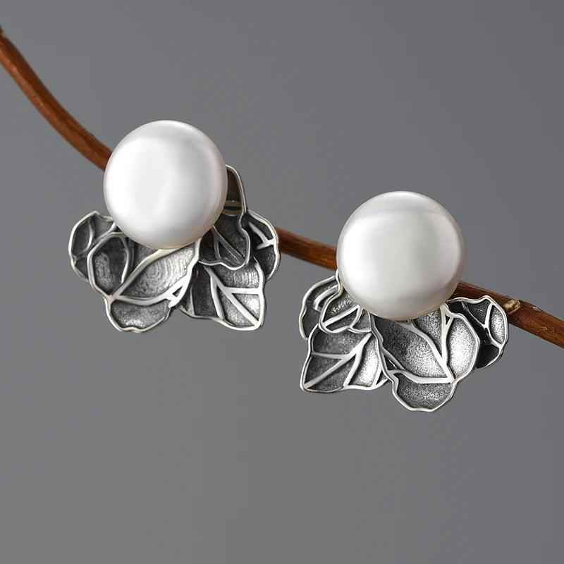 Baroque Pearl Leaves LFJA0134 Stud Earring Charm Jewelry 925 Sterling Silver - Touchy Style