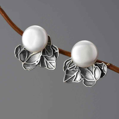 Baroque Pearl Leaves LFJA0134 Stud Earring Charm Jewelry 925 Sterling Silver - Touchy Style .