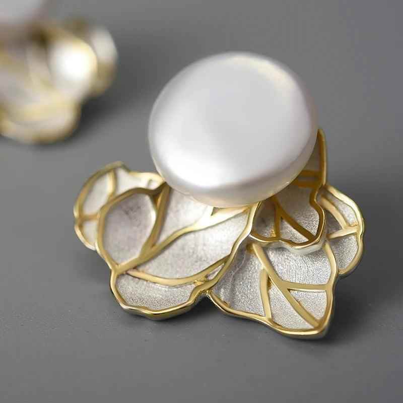 Baroque Pearl Leaves LFJA0134 Stud Earring Charm Jewelry 925 Sterling Silver - Touchy Style