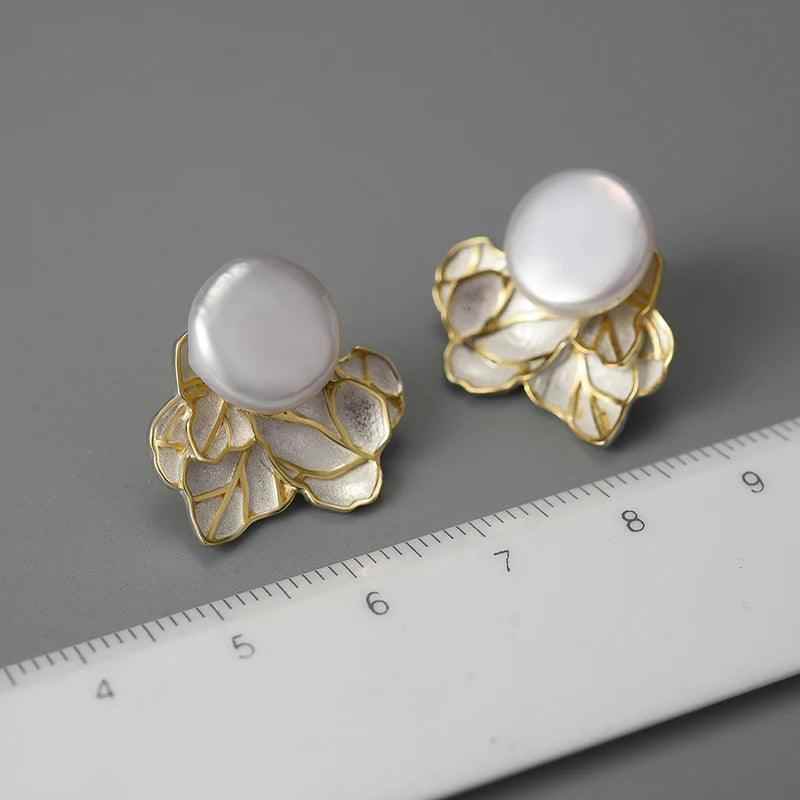 Baroque Pearl Leaves LFJA0134 Stud Earring Charm Jewelry 925 Sterling Silver - Touchy Style