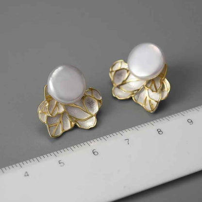 Baroque Pearl Leaves LFJA0134 Stud Earring Charm Jewelry 925 Sterling Silver - Touchy Style