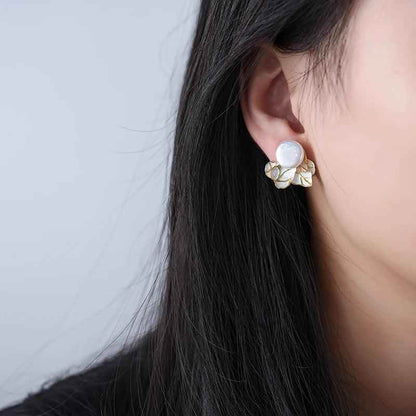 Baroque Pearl Leaves LFJA0134 Stud Earring Charm Jewelry 925 Sterling Silver - Touchy Style