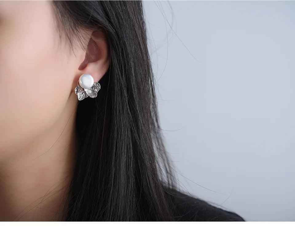 Baroque Pearl Leaves LFJA0134 Stud Earring Charm Jewelry 925 Sterling Silver - Touchy Style