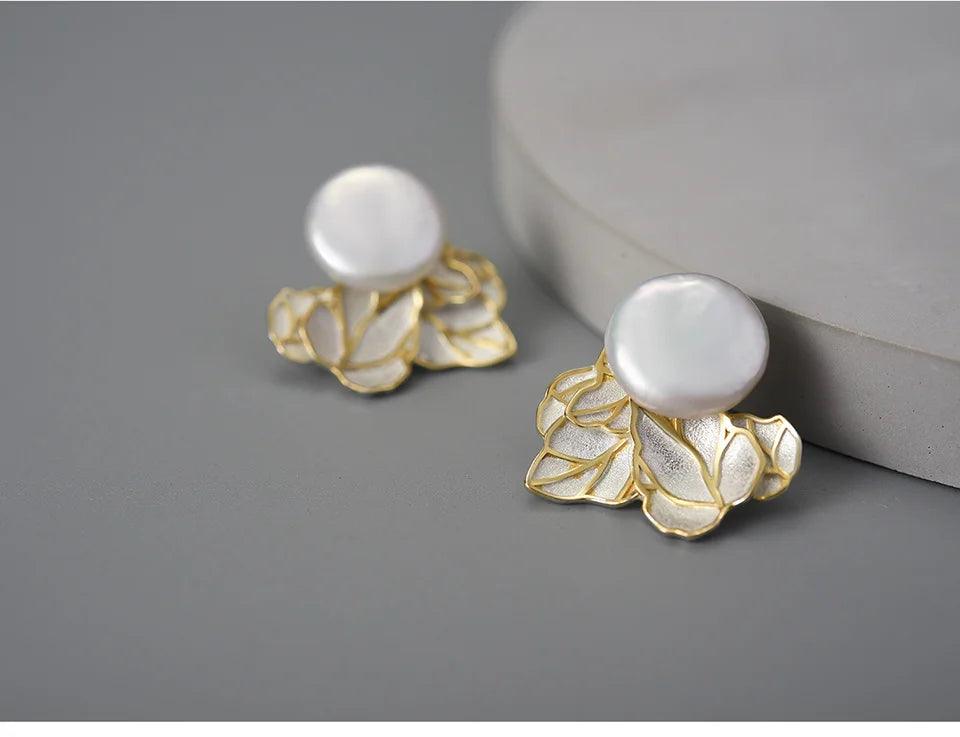 Baroque Pearl Leaves LFJA0134 Stud Earring Charm Jewelry 925 Sterling Silver - Touchy Style .