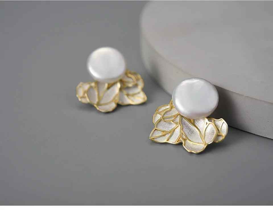 Baroque Pearl Leaves LFJA0134 Stud Earring Charm Jewelry 925 Sterling Silver - Touchy Style