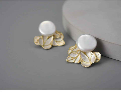 Baroque Pearl Leaves LFJA0134 Stud Earring Charm Jewelry 925 Sterling Silver - Touchy Style