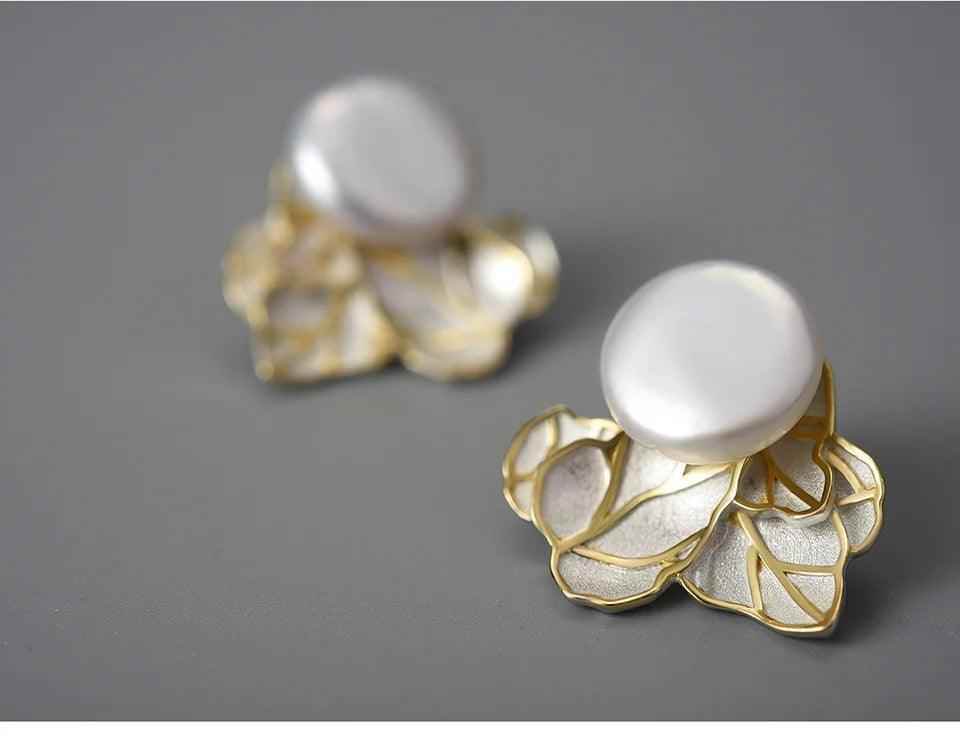 Baroque Pearl Leaves LFJA0134 Stud Earring Charm Jewelry 925 Sterling Silver - Touchy Style