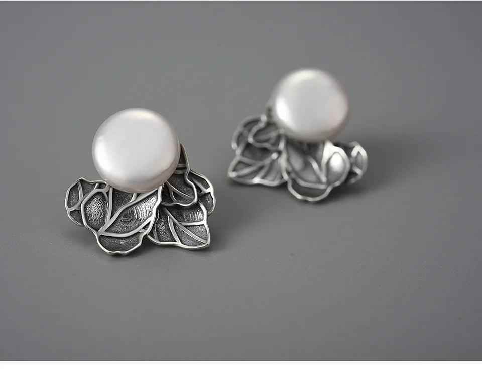 Baroque Pearl Leaves LFJA0134 Stud Earring Charm Jewelry 925 Sterling Silver - Touchy Style .