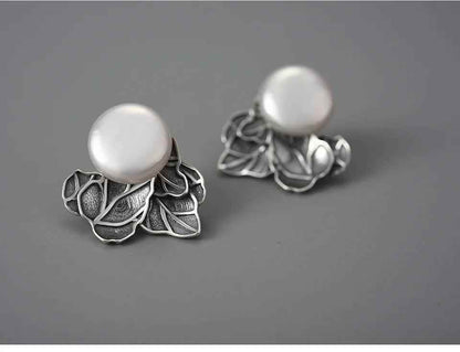 Baroque Pearl Leaves LFJA0134 Stud Earring Charm Jewelry 925 Sterling Silver - Touchy Style