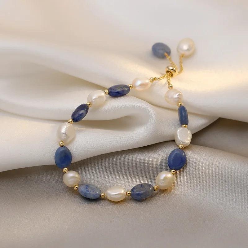 Baroque Stone and Natural Pearl Bracelet Charm Jewelry EZ132 - Touchy Style .