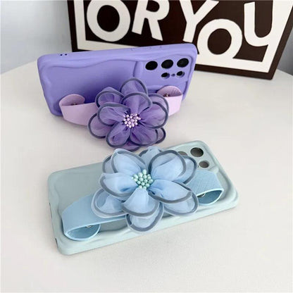 BCPC338 Cute Phone Case for Galaxy S23 FE, S22 Ultra, S21, S20 FE, A54 14, A24 34, A23 33, A53 73, A32, A52S, A50, A51, and A71 - Flower Hand Band Phone Holder - Touchy Style