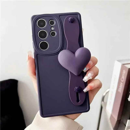 BCPC354 Cute Phone Case for Galaxy S23 Ultra, S22, S21, S20 FE, A54, 14, 24, 34, 53, M14, M54, 34, and F54 - Luxurious 3D Heart Design With Wrist Strap - Touchy Style