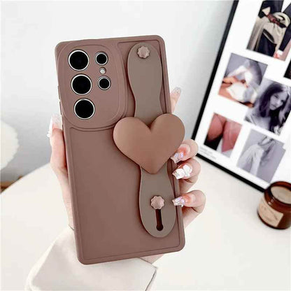 BCPC354 Cute Phone Case for Galaxy S23 Ultra, S22, S21, S20 FE, A54, 14, 24, 34, 53, M14, M54, 34, and F54 - Luxurious 3D Heart Design With Wrist Strap - Touchy Style