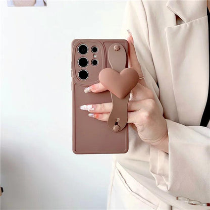 BCPC354 Cute Phone Case for Galaxy S23 Ultra, S22, S21, S20 FE, A54, 14, 24, 34, 53, M14, M54, 34, and F54 - Luxurious 3D Heart Design With Wrist Strap - Touchy Style