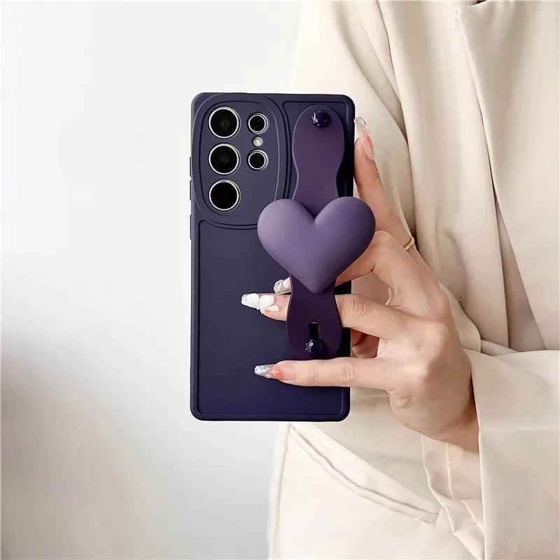 BCPC354 Cute Phone Case for Galaxy S23 Ultra, S22, S21, S20 FE, A54, 14, 24, 34, 53, M14, M54, 34, and F54 - Luxurious 3D Heart Design With Wrist Strap - Touchy Style