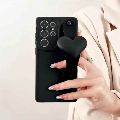 BCPC354 Cute Phone Case for Galaxy S23 Ultra, S22, S21, S20 FE, A54, 14, 24, 34, 53, M14, M54, 34, and F54 - Luxurious 3D Heart Design With Wrist Strap - Touchy Style