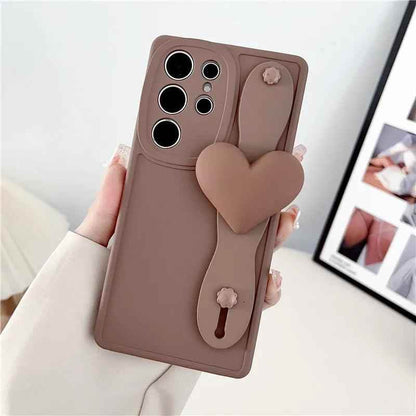 BCPC354 Cute Phone Case for Galaxy S23 Ultra, S22, S21, S20 FE, A54, 14, 24, 34, 53, M14, M54, 34, and F54 - Luxurious 3D Heart Design With Wrist Strap - Touchy Style