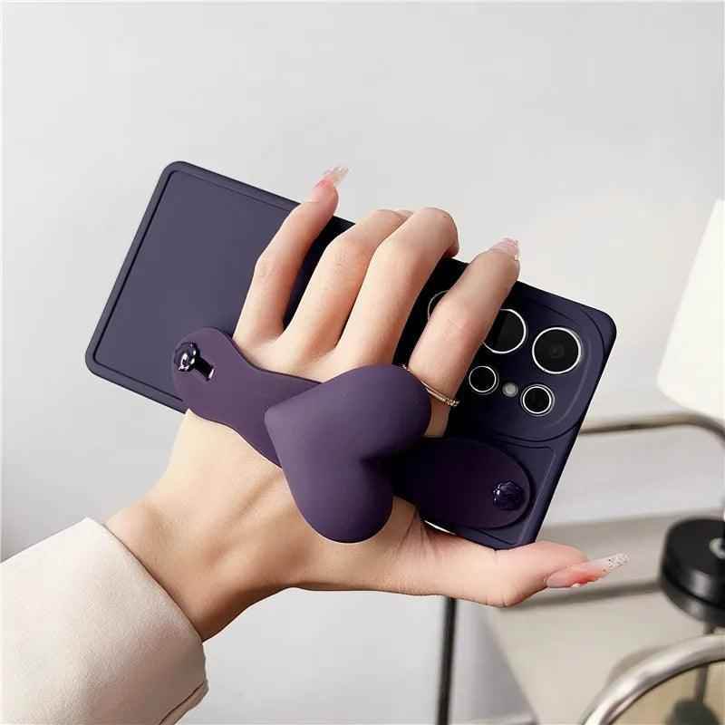 BCPC354 Cute Phone Case for Galaxy S23 Ultra, S22, S21, S20 FE, A54, 14, 24, 34, 53, M14, M54, 34, and F54 - Luxurious 3D Heart Design With Wrist Strap - Touchy Style