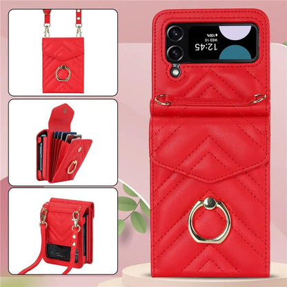 BCPC947 Cute Phone Cases for Galaxy Z Flip 5, Galaxy Z Flip 4, and Galaxy Z Flip 3 - Luxury Crossbody Leather Wallet Cover - Touchy Style