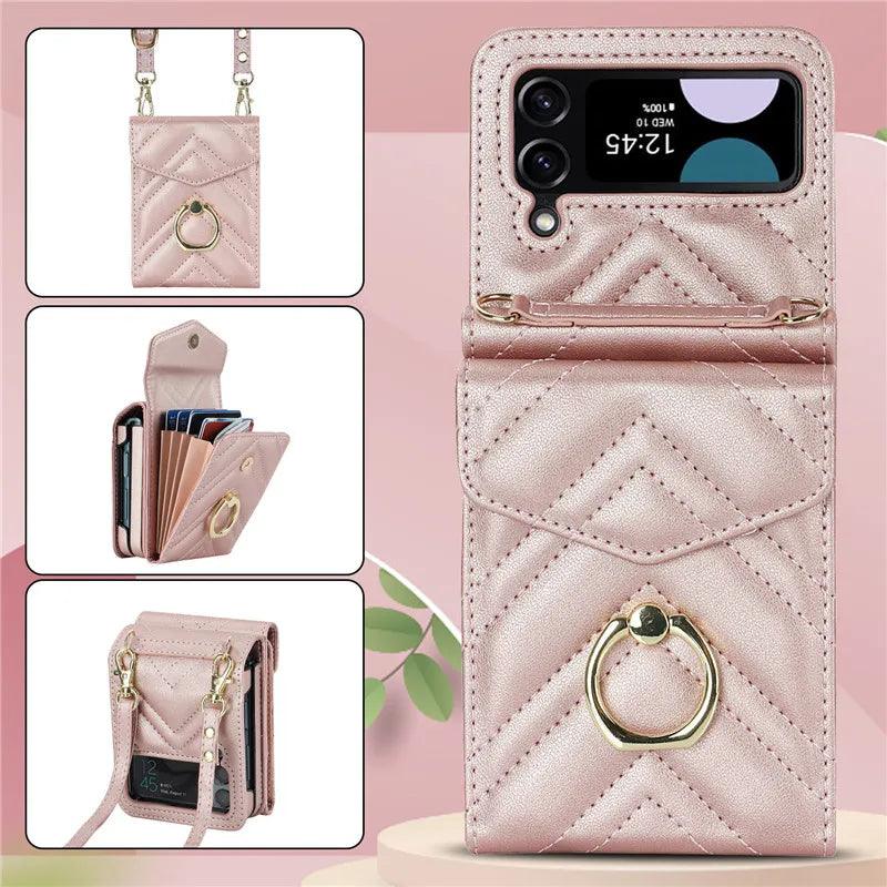 BCPC947 Cute Phone Cases for Galaxy Z Flip 5, Galaxy Z Flip 4, and Galaxy Z Flip 3 - Luxury Crossbody Leather Wallet Cover - Touchy Style