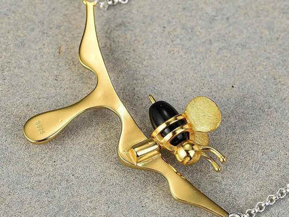 Bee Charm Jewelry Set - 925 Sterling Silver Necklace and Earring with Dripping Honey Pendant (LFJF0072) - Touchy Style