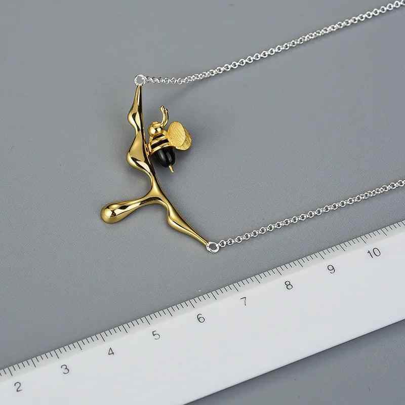 Bee Charm Jewelry Set - 925 Sterling Silver Necklace and Earring with Dripping Honey Pendant (LFJF0072) - Touchy Style