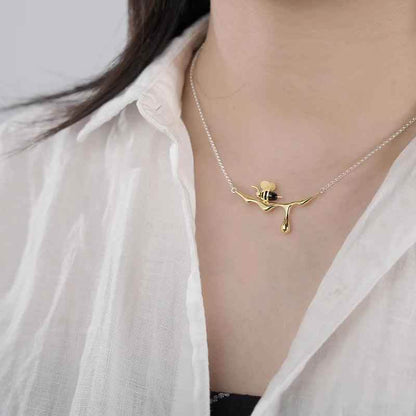 Bee Charm Jewelry Set - 925 Sterling Silver Necklace and Earring with Dripping Honey Pendant (LFJF0072) - Touchy Style