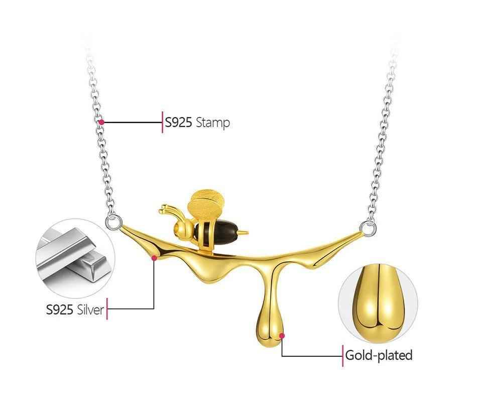 Bee Charm Jewelry Set - 925 Sterling Silver Necklace and Earring with Dripping Honey Pendant (LFJF0072) - Touchy Style