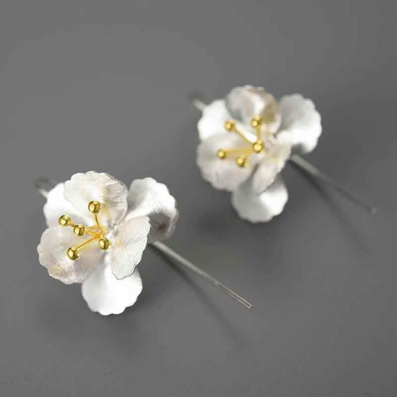 Big Elegant Flower Drop Earring Charm Jewelry - 925 Sterling Silver - LFJB0284 - Touchy Style