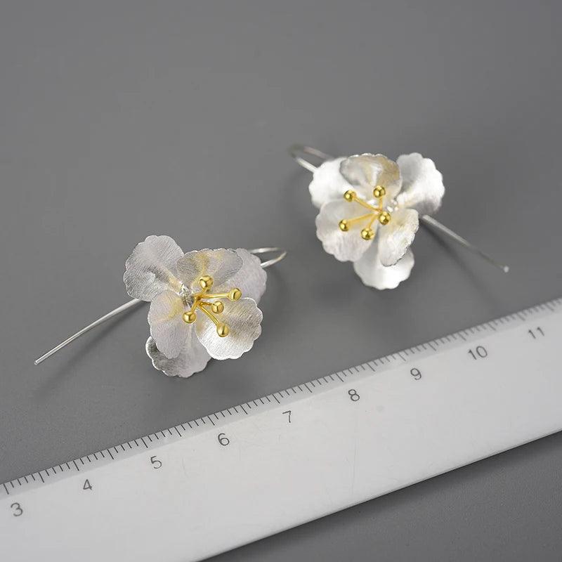 Big Elegant Flower Drop Earring Charm Jewelry - 925 Sterling Silver - LFJB0284 - Touchy Style .